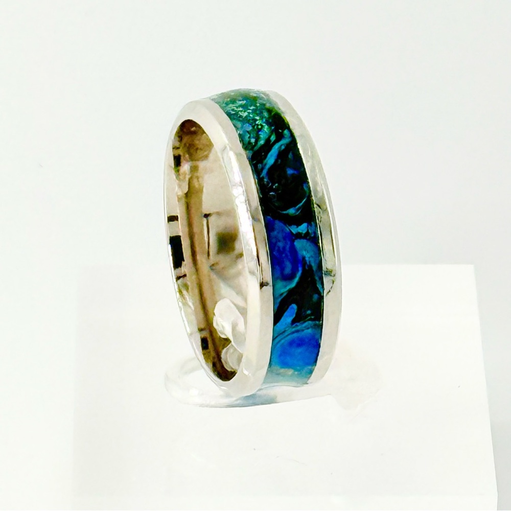 Stunning Silver Ring with Blue and Green Accents size 12 # 001